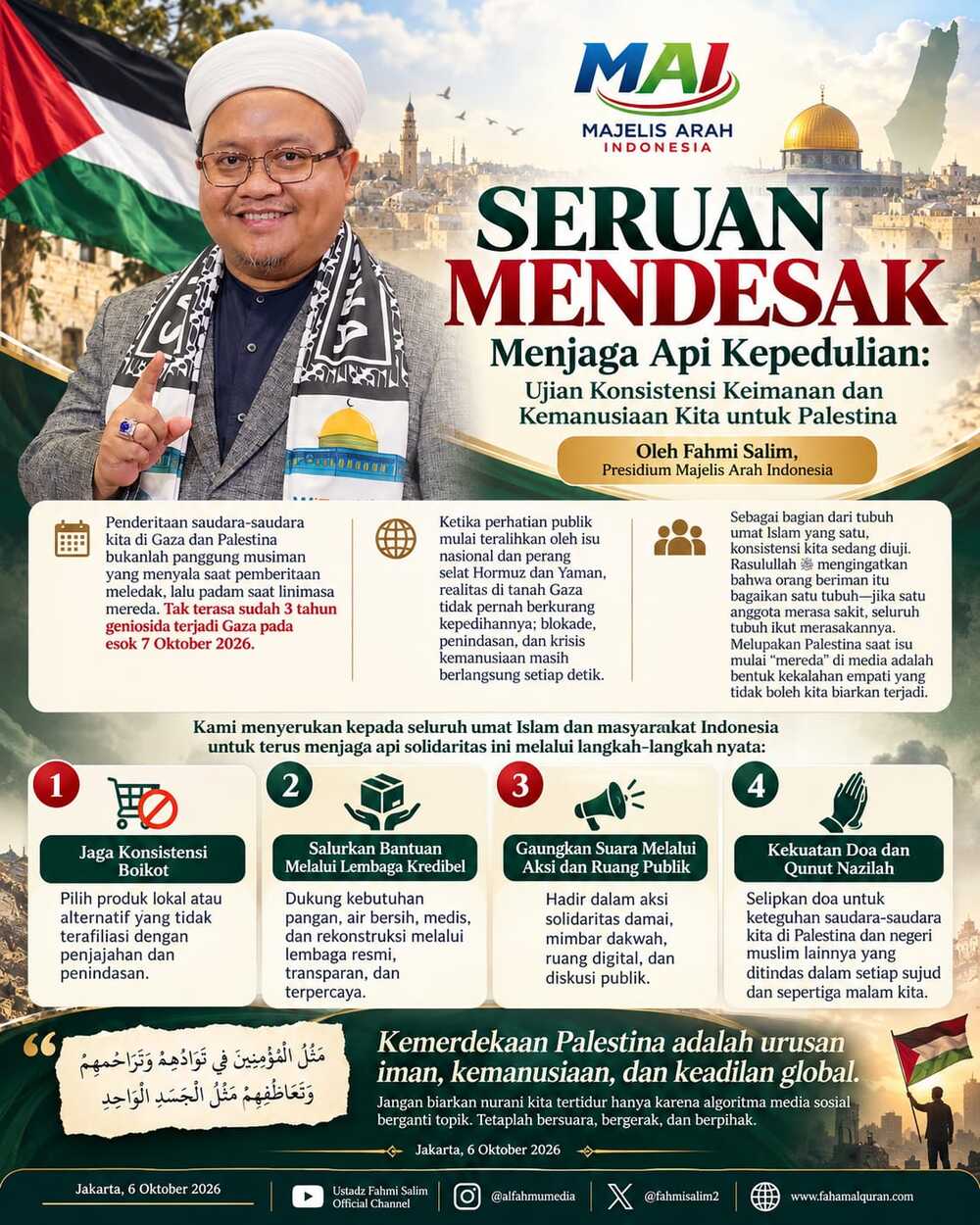 Seruan Mendesak! Menjaga Api Kepedulian: Ujian Konsistensi Keimanan dan Kemanusiaan Kita untuk Palestina